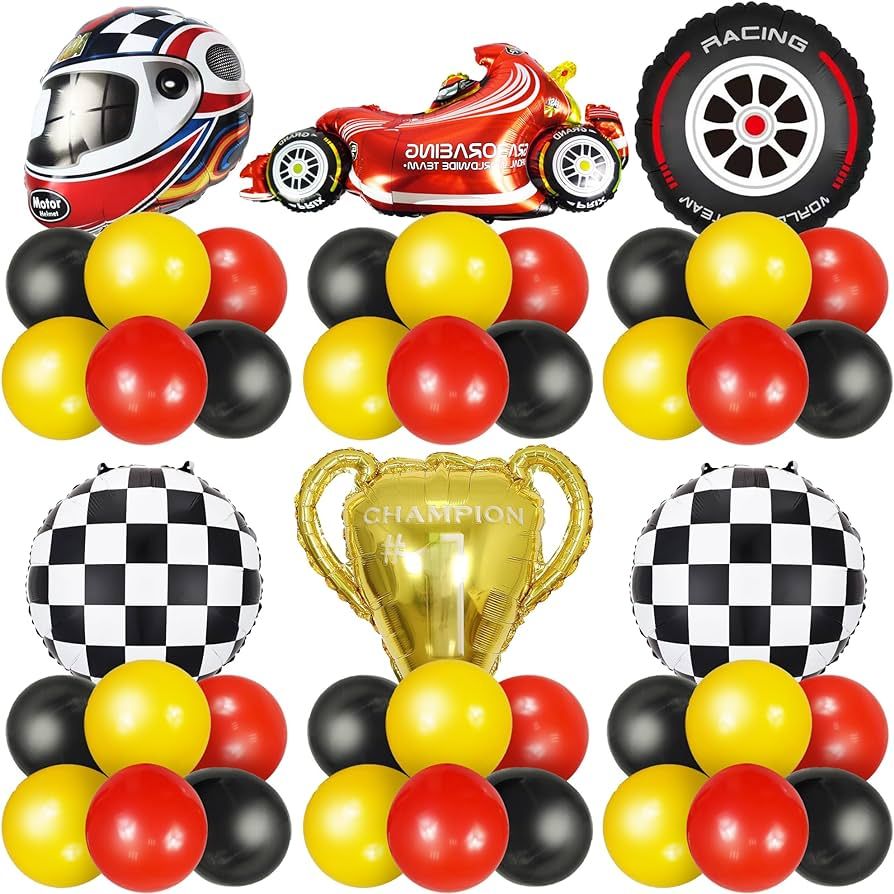 Car Race Balloons Race Car Party Decorations Helmets Tires Racer Balloons for Man Boy Kid Race Ca... | Amazon (US)