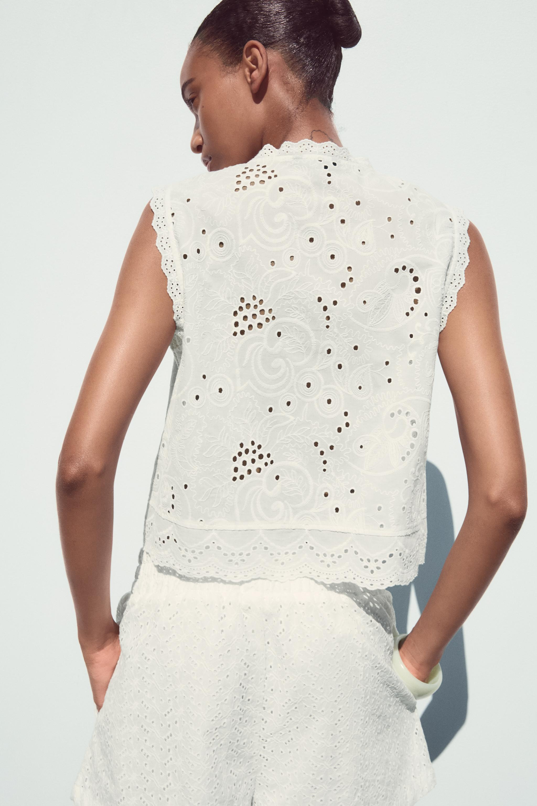 EMBROIDERED EYELET TOP | Zara US
