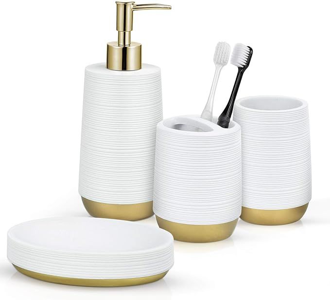 TONIAL Bathroom Accessories Set 4 Piece Resin Bathroom Decor Set with Soap/Lotion Dispenser, Toot... | Amazon (US)