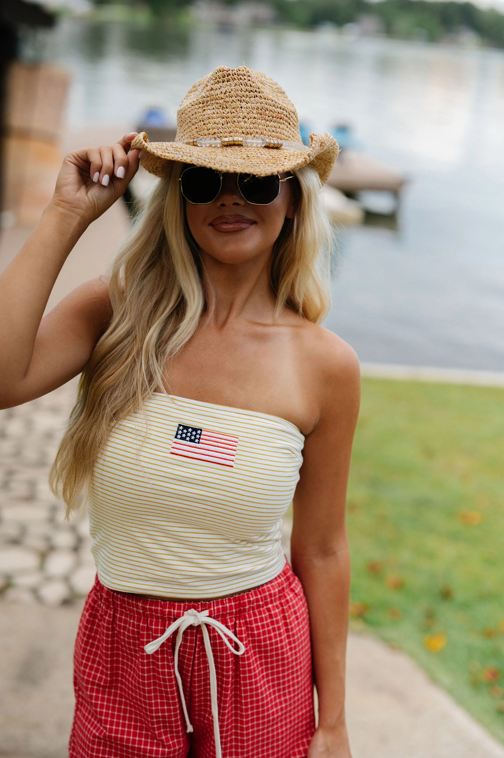 Stars And Stripes Tube Top-Yellow/Ivory | These Three