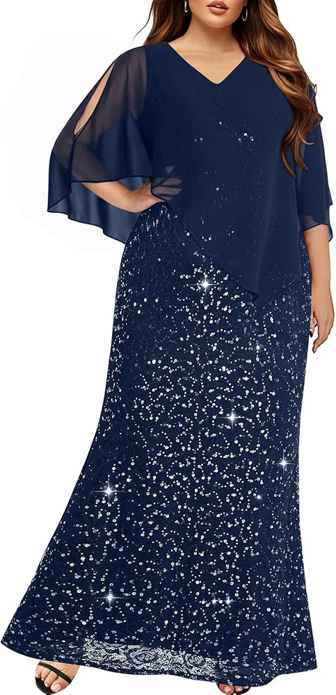 Pinup Fashion Plus Size Formal Evening Mother of The Bride Prom Long Dress | Amazon (US)