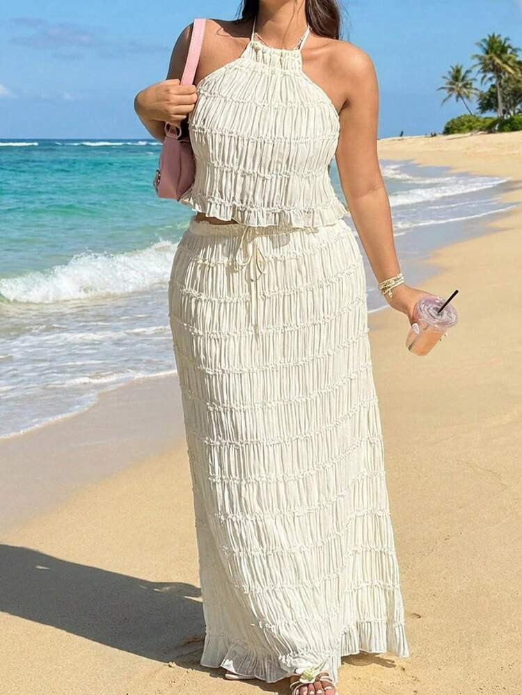 GalTyme Plus Size Women's Casual White 2-Piece Set,Summer Boho Beach Holiday Outfits,Chic Elegant... | SHEIN