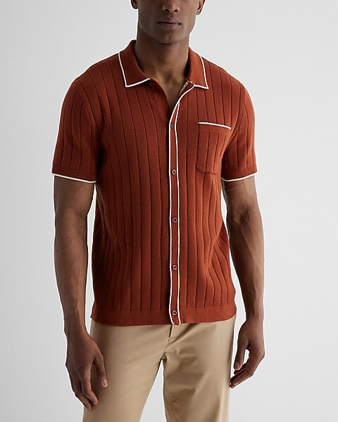 Ribbed Cotton Short Sleeve Sweater Polo | Express