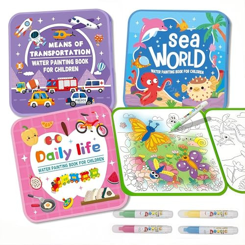 Water Painting Book for Kids - 4 Pack Magic Water Coloring Book with Water Pen Themes - Mess Free Water Art Book for Toddlers,No Mess Paint Coloring & Reusable Fun for Ages 3+ Travel Activity Toys | Amazon (US)