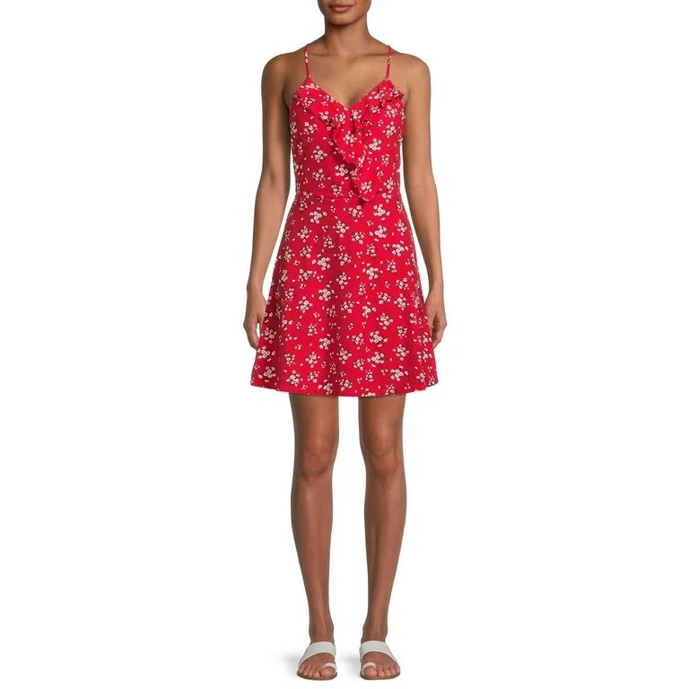 No Boundaries Juniors' Surplice Ruffle Front Dress | Walmart (US)