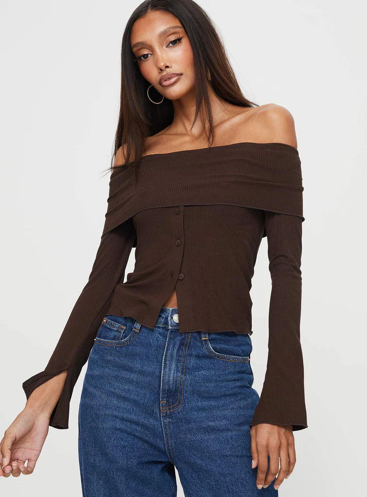 Parveen Off The Shoulder Top Brown | Princess Polly US