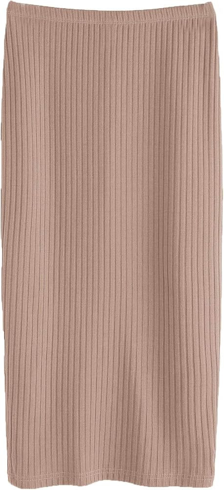 SheIn Women's Basic Plain Stretchy Ribbed Knit Split Full Length Skirt | Amazon (US)