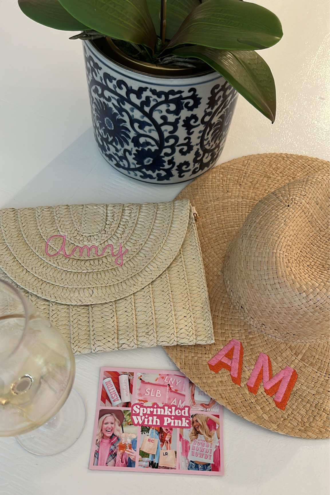 Embroidered Straw Beach Hat - Sprinkled With Pink