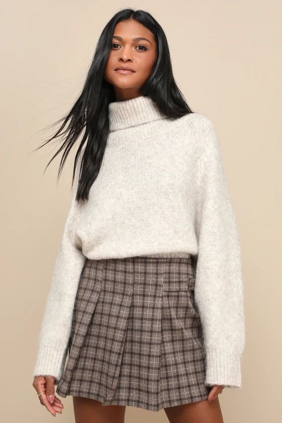 Chic Expression Light Brown Plaid Belted Pleated Mini Skirt | Lulus (US)
