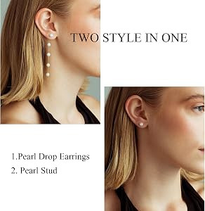 Pearl Earrings，4mm 5mm 6mm Gold/Silver Dangle Earrings for Women White Long Drop Pearl Dangling... | Amazon (US)