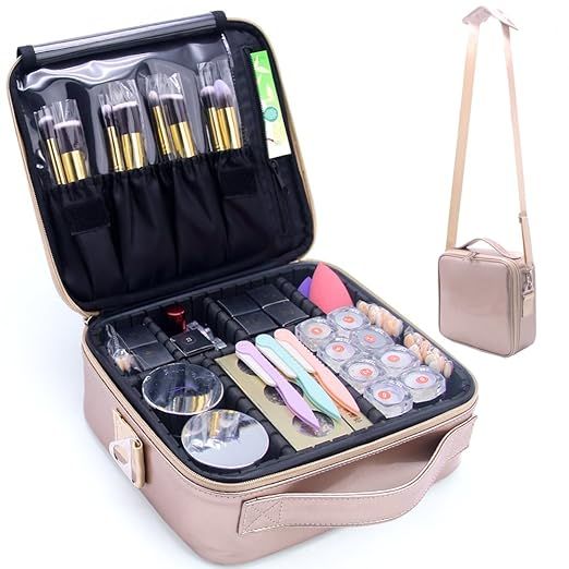 Makeup Travel Case, Makeup Bag Train Case Make Up Organizers And Storage for Cosmetics Jewelry El... | Amazon (US)