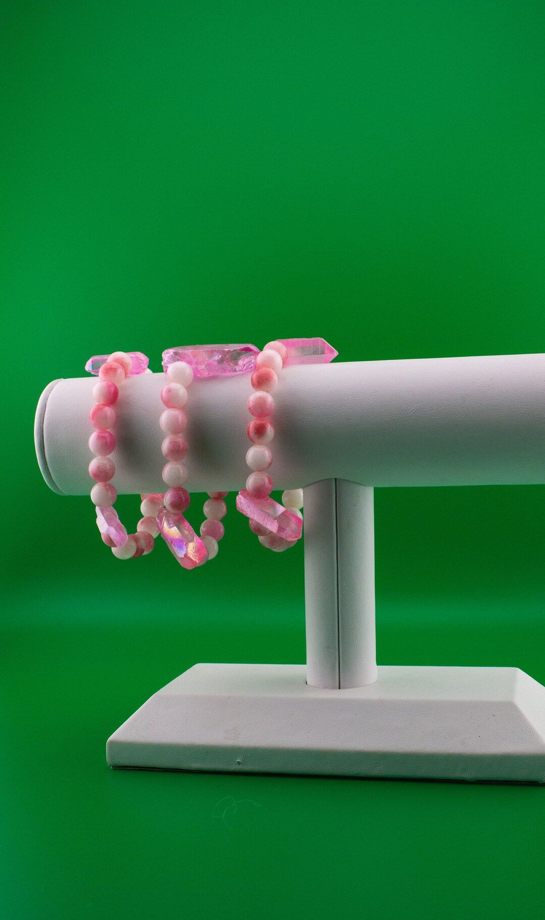 Pink Agate and Crystal Quartz Stone Bracelet - Etsy | Etsy (US)