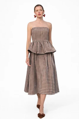 Collette Gingham Peplum  Midi Dress | COUPER