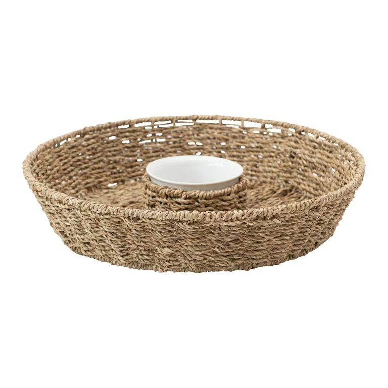 Creative Co-Op Hand-Woven Seagrass Chip & Dip Basket with 6 oz. Ceramic Bowl, Set of 2 | Walmart (US)