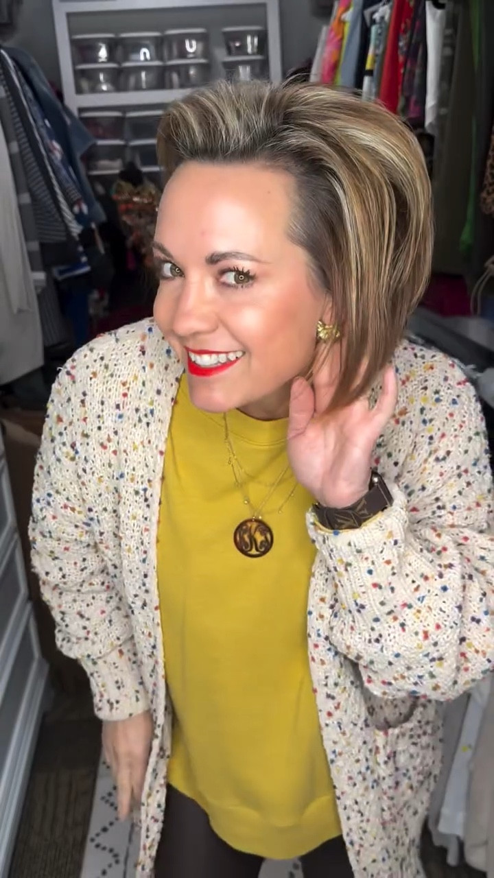 ✨ Today’s look is all about cozy comfort and effortless style! 🍂 I’ve styled my favorite brown faux leather legging dupes (only $14!) with a vibrant mustard yellow sweater and a fun confetti woven cardigan for that perfect autumn vibe. 🍁

To elevate the outfit, I layered on some delicate necklaces and added playful bow earrings for a touch of whimsy. 👗👟 I completed the look with a pair of cream-colored comfy sneakers and a neutral handbag that ties everything together. 

This outfit is not only chic but also incredibly comfy—perfect for your upcoming Thanksgiving dinner or any fall gathering! 🍽️✨ Whether you’re hosting or just attending, you’ll be both stylish and at ease. 

🌟 Want to recreate this look? 

👉 Save this post for your next outfit inspiration. 

Comment “SHOP” below to get a DM with the link to my LTK! ⬇ 

⭐️⭐️ Don’t forget to follow me for the link! ⭐️⭐️ 

—

OOTD, brown faux leather leggings, mustard yellow sweater, confetti woven cardigan, Thanksgiving outfit, cozy style, fall fashion, comfy sneakers, layered jewelry, bow earrings.

#OOTD
#FallFashion
#ThanksgivingOutfit
#CozyStyle
#FashionInspo
#FauxLeatherLeggings
#AutumnVibes
#LayeredNecklaces
#ComfyChic
#StyleInspiration