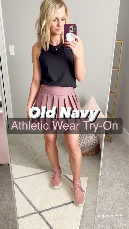 Old Navy Althetic wear try-on! 30% off! 
Racerback top- small
Pleated skort- xsmall 
Straight skort- xsmall 
Athletic dress- xsmall (runs small)

#LTKsalealert #LTKstyletip #LTKfit