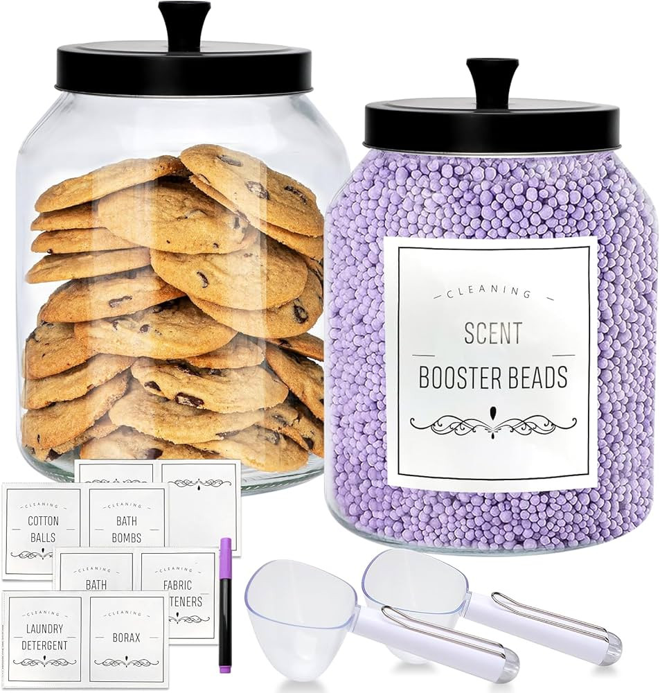 Large Glass Jars with Black Lids 100oz,2 Pack Glass Food Storage Container with Metal Lid and Sco... | Amazon (US)