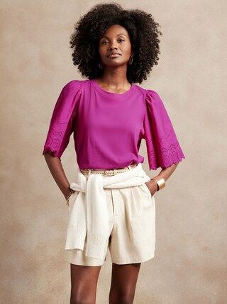 Embroidered-Sleeve Knit Top | Banana Republic Factory