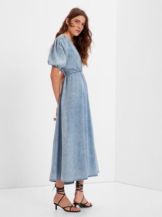 Denim Blouson Cutout Maxi Dress with Washwell | Gap (CA)