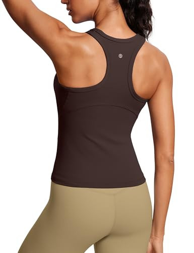CRZ YOGA Butterluxe High Neck Tank Tops for Women - Yoga Workout Athletic Gym Camisole Racerback Sleeveless Shirts Hot Fudge Brown X-Small | Amazon (US)