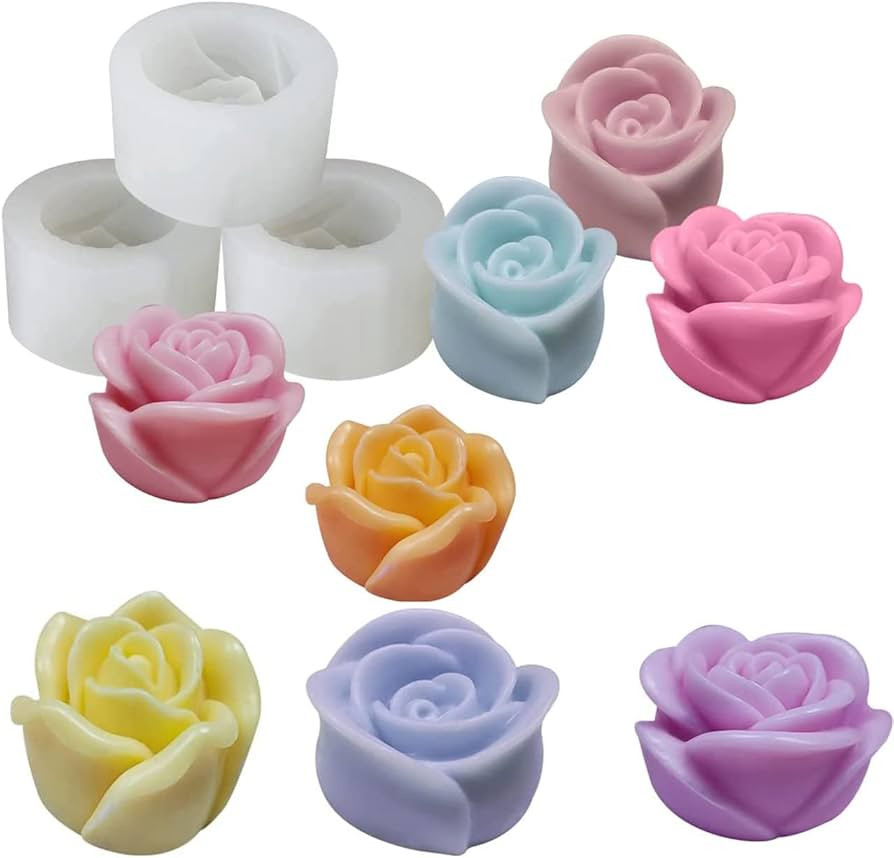 3 Pack Rose Candle Molds,3D Rose Flower Soap Mold Set for Cake Decorating,Valentines Day Gifts So... | Amazon (US)