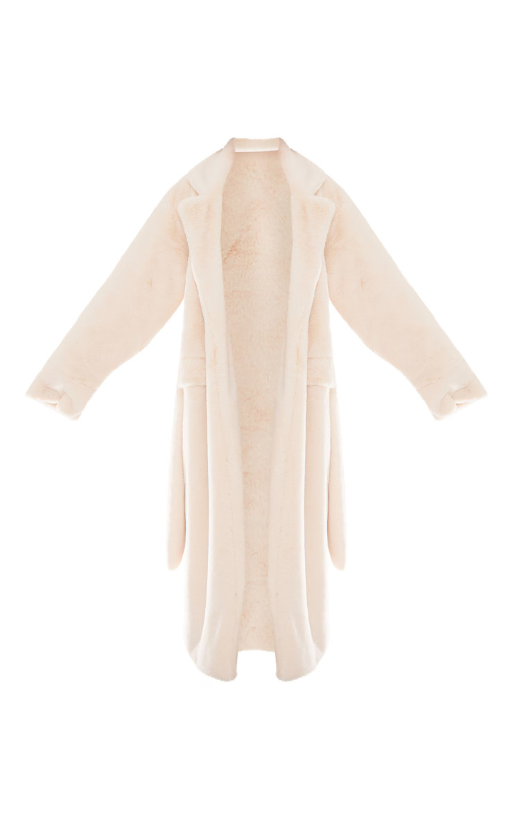 Cream Faux Fur Longline Grandad Coat | PrettyLittleThing US