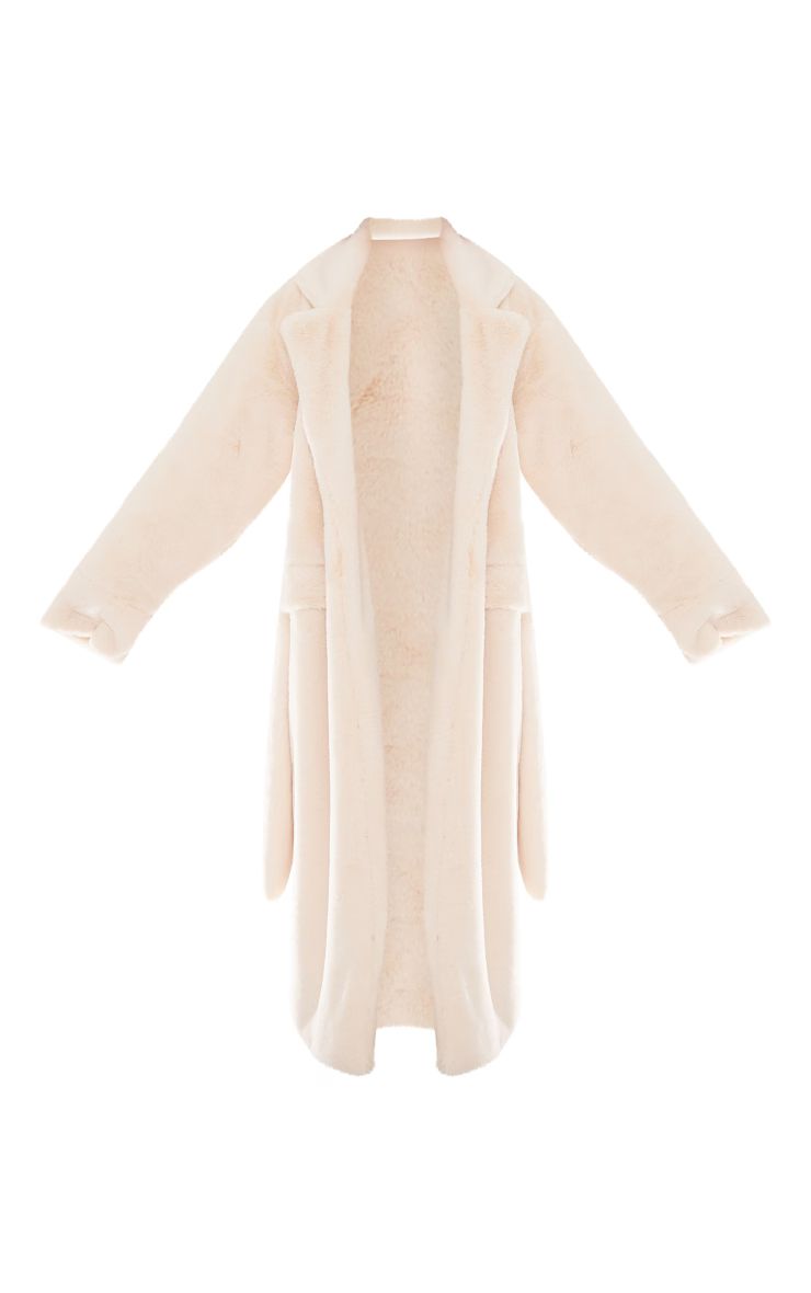 Cream Faux Fur Longline Grandad Coat | PrettyLittleThing US