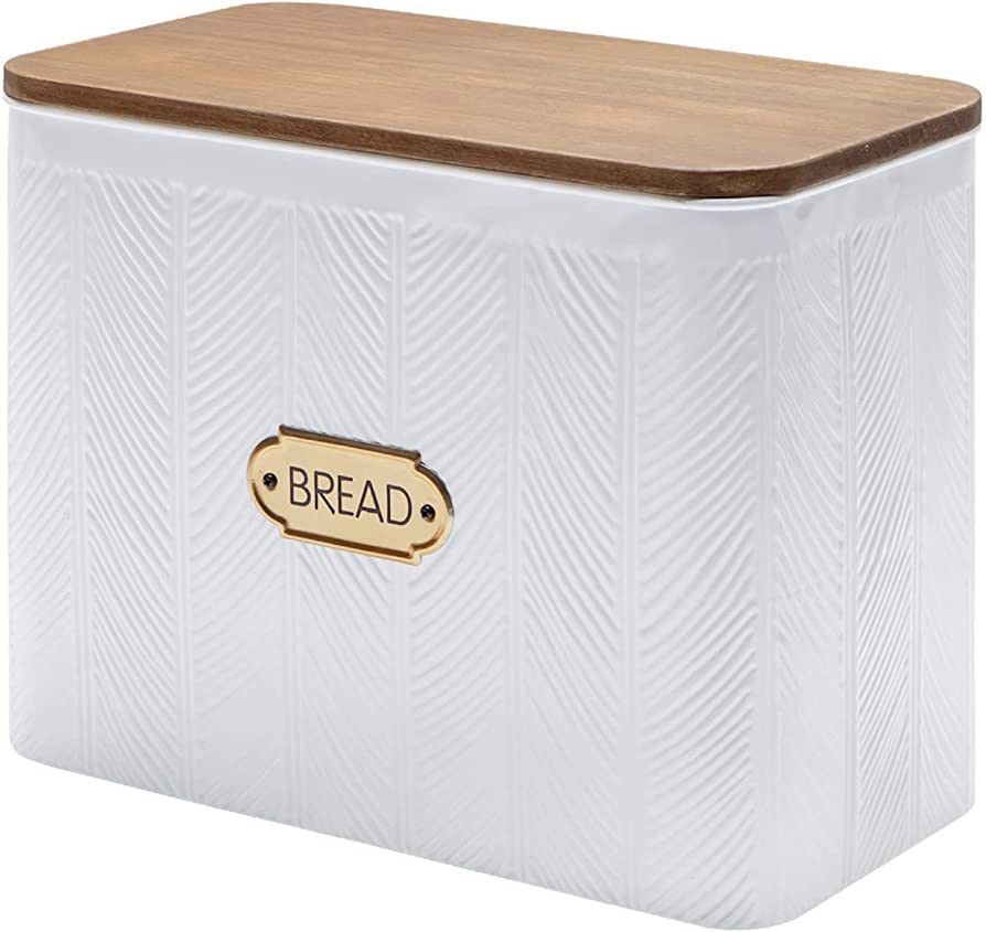 NIKKY HOME Extra Large Space Saving Farmhouse Bread Box With Wood Lid - Holds 2 Loaves - Vertical... | Amazon (US)