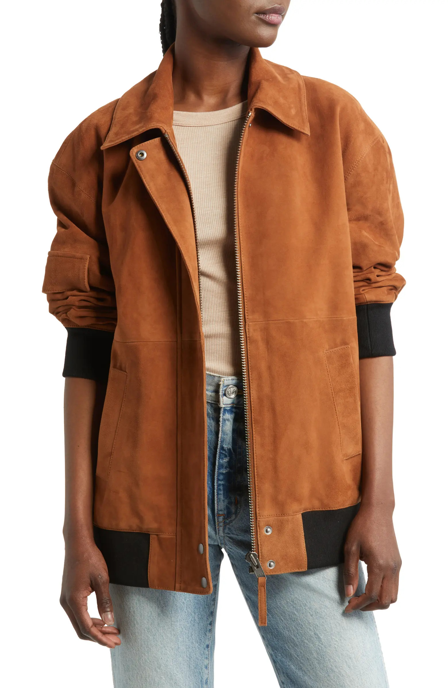 Oversize Suede Bomber Jacket | Nordstrom