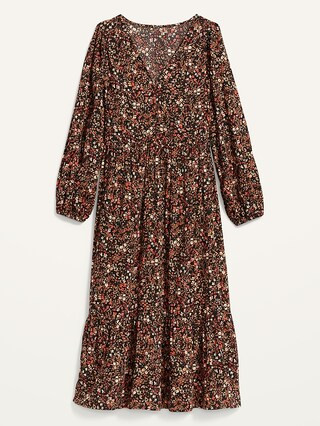Long-Sleeve Fit & Flare Tiered Midi Dress for Women | Old Navy (US)