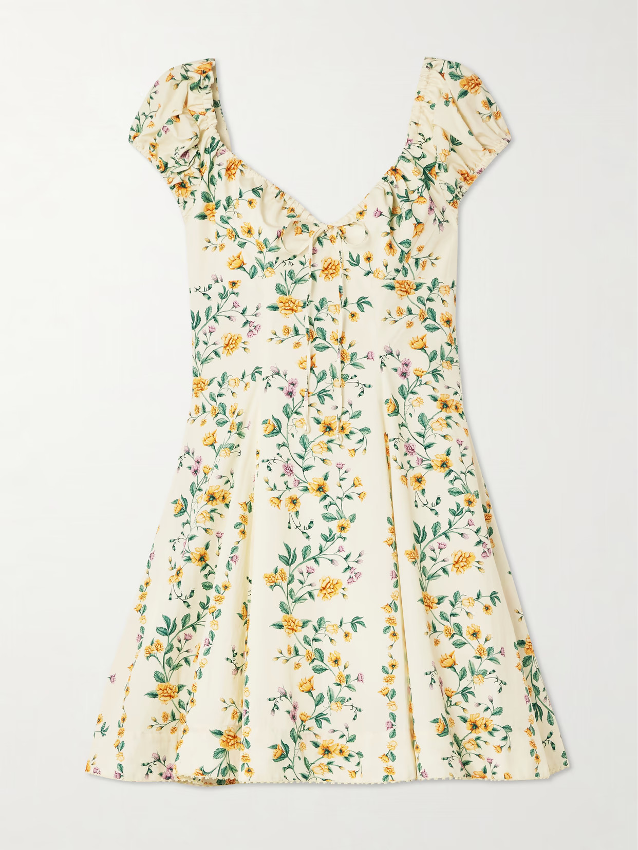 Agua by Agua Bendita - Mati Chinesis Floral-print Pleated Cotton Mini Dress - Cream | NET-A-PORTER (US)