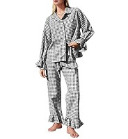 Flygo Womens Gingham Pajamas Sets Cotton Plaid Pjs Ruffled Sleeve Button Down Shirt Pants Y2k 2 P... | Amazon (US)