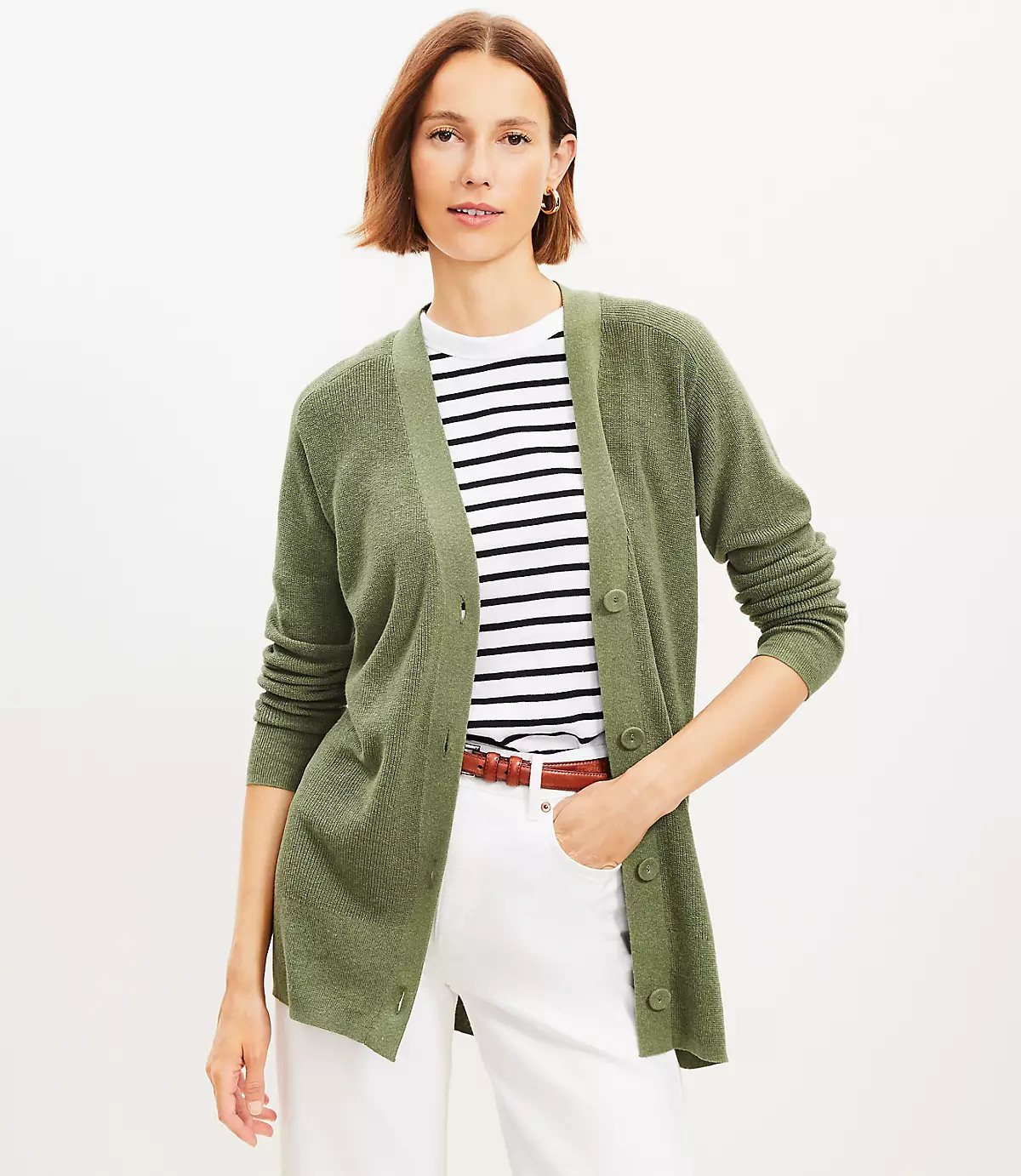 Relaxed Linen Blend V-Neck Cardigan | LOFT