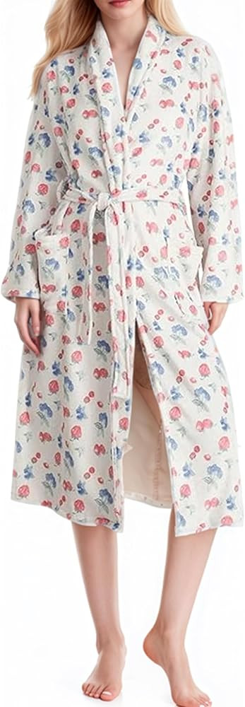 Womens Cute Floral Fruit Robes Soft Cozy Fleece Robe Plush Long Lightweight Warm Bathrobe with Be... | Amazon (US)