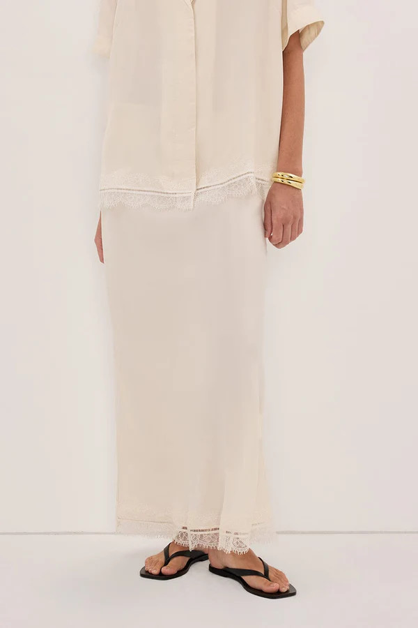 ANDREA SANDSTONE CUPRO LACE MIDI SKIRT | DISSH