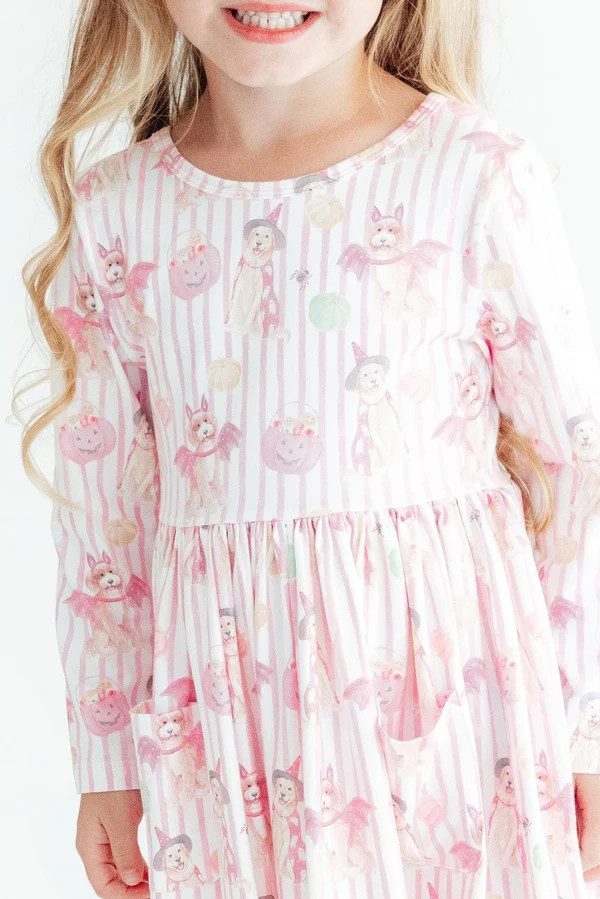 Pawsitively Spooky L/S Pocket Twirl Dress | Mila & Rose