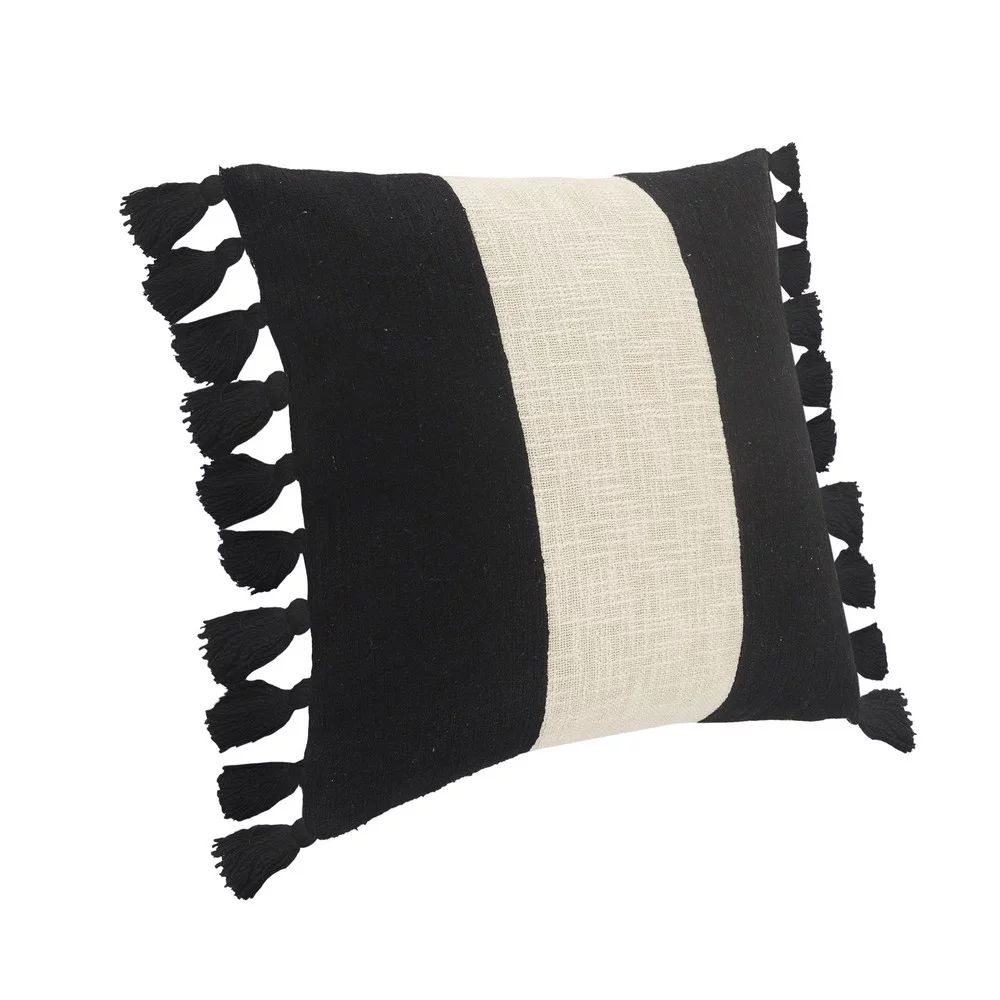 Ox Bay Trinity Stripe 20" x 20" Black and Ivory Fringe Cotton Throw Pillow - Walmart.com | Walmart (US)