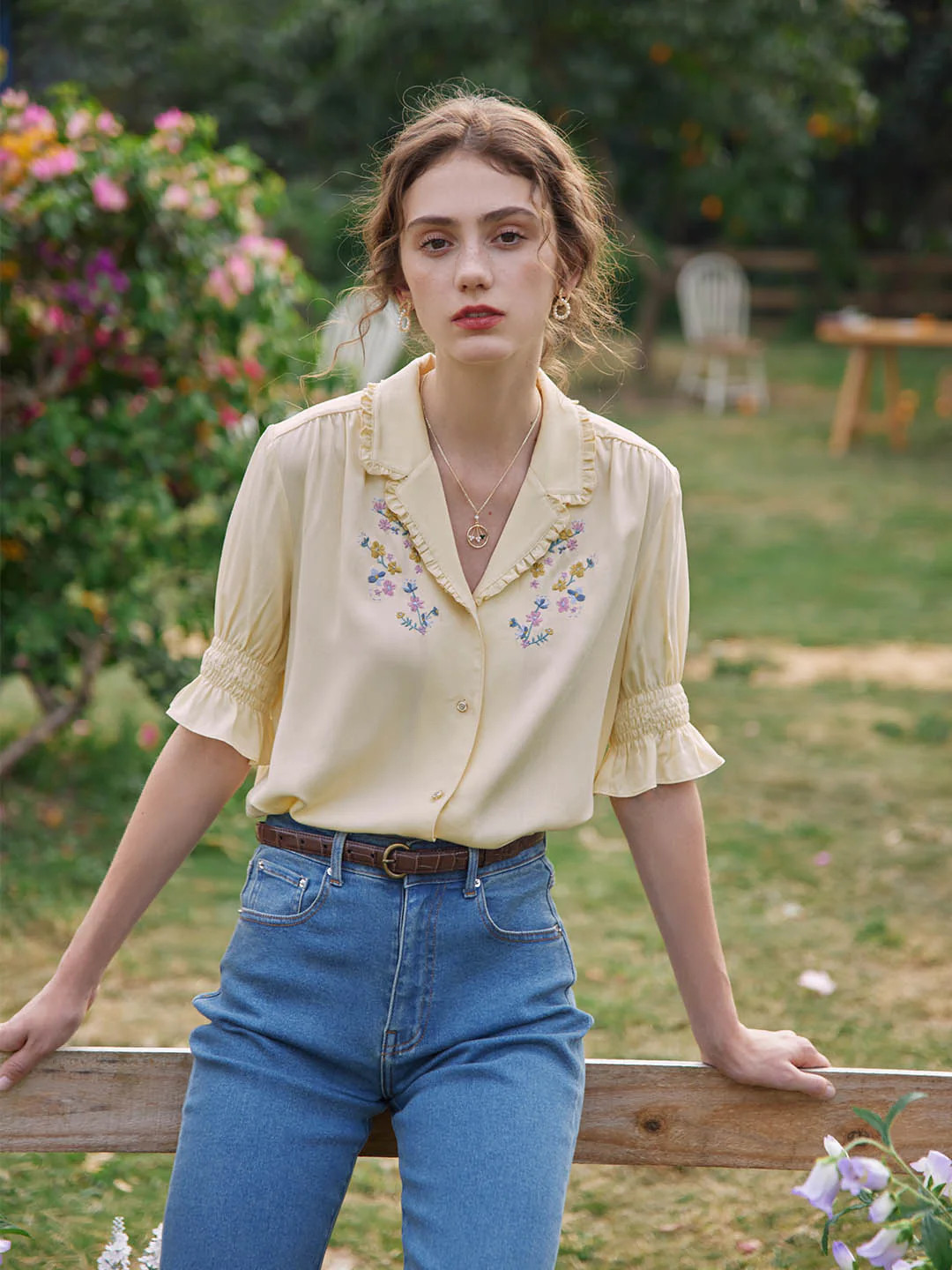 Alicia Floral Embroidery Puff Sleeve Victorian Blouse | SimpleRetro