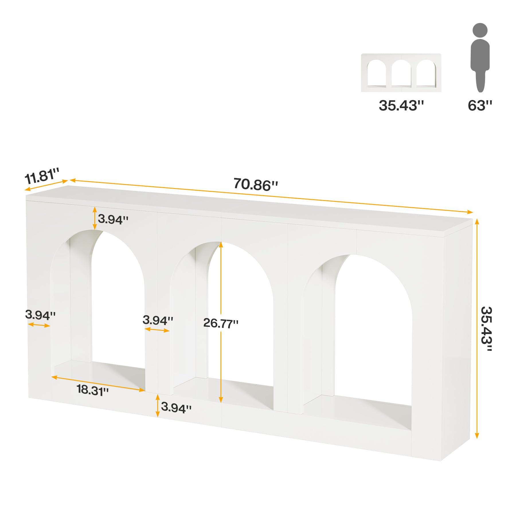 Tribesigns 70.9" White Console Table with Storage, Wood Entryway Entry Table with 3 Arched Shelve... | Amazon (US)