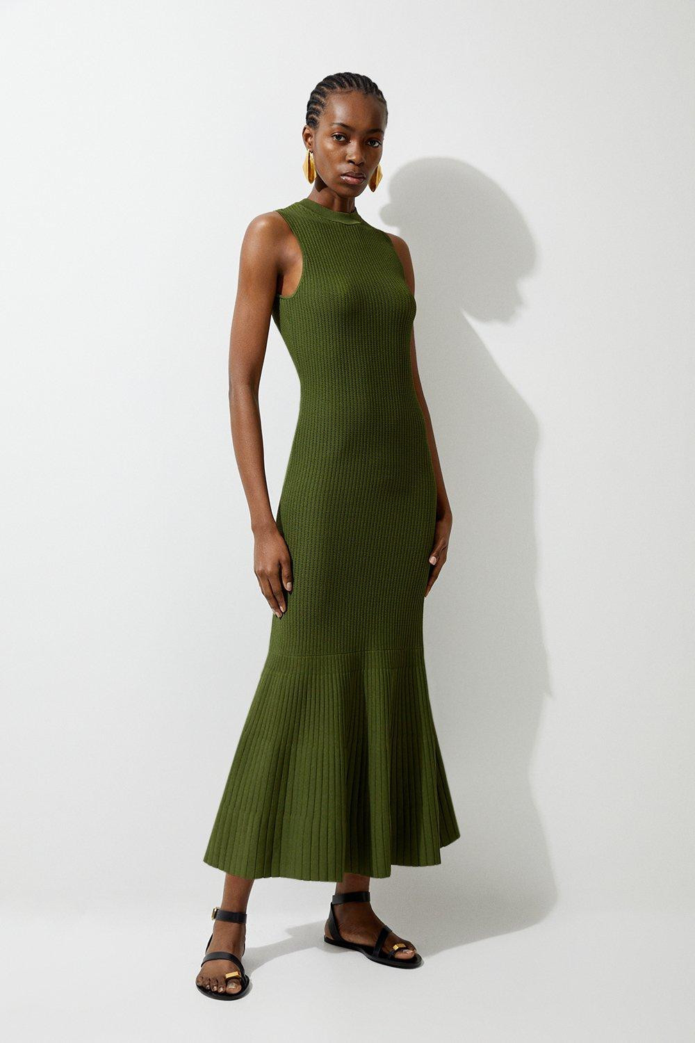 Viscose Blend Pointelle Knit Midaxi Dress | Karen Millen | Karen Millen UK + IE + DE + NL