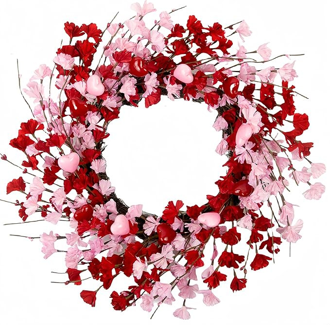 20 Inch Valentine's Day Wreath, Valentines Day Wreaths for Front Door, Valentine Day Wreath with ... | Amazon (US)