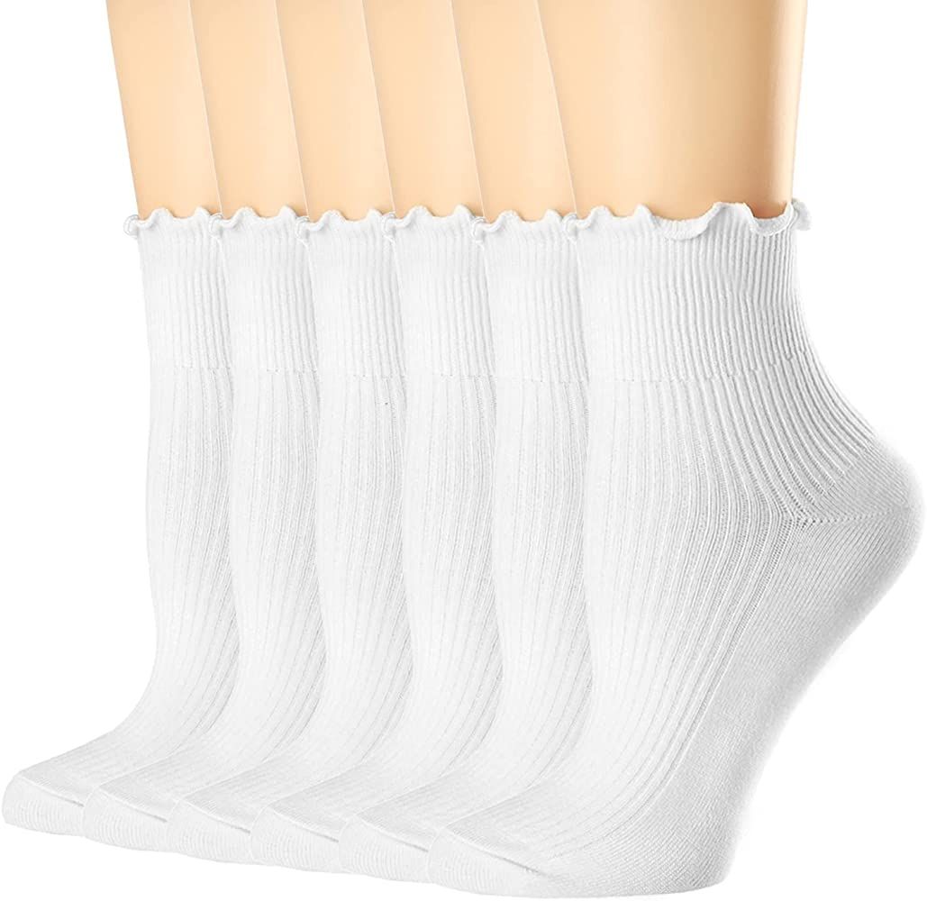 Mcool Mary Womens Socks, Ruffle Turn-Cuff Casual Ankle Socks Warm Knit Cotton Lettuce Crew Frilly So | Amazon (US)