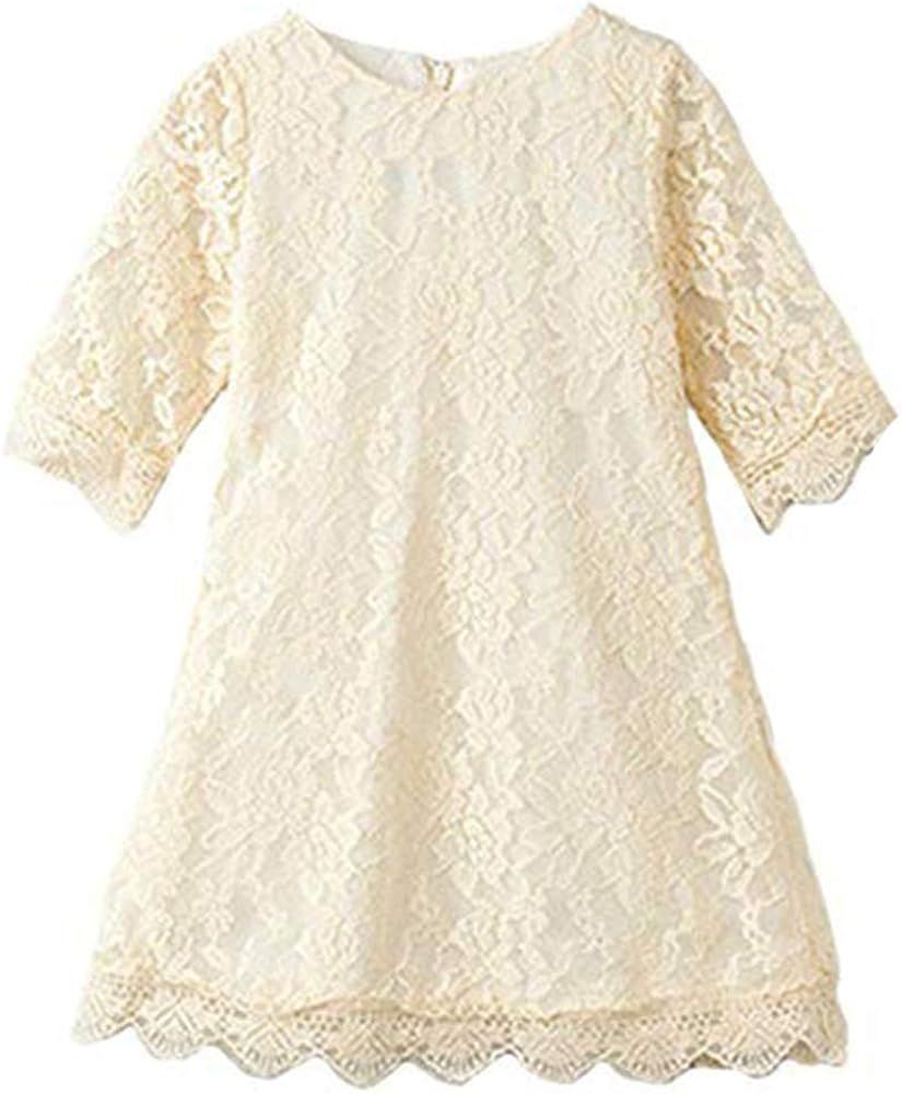 KISSOURBABY Girls Vintage Lace Flower Dress Boho Party Princess 3/4 Sleeve Dress | Amazon (US)