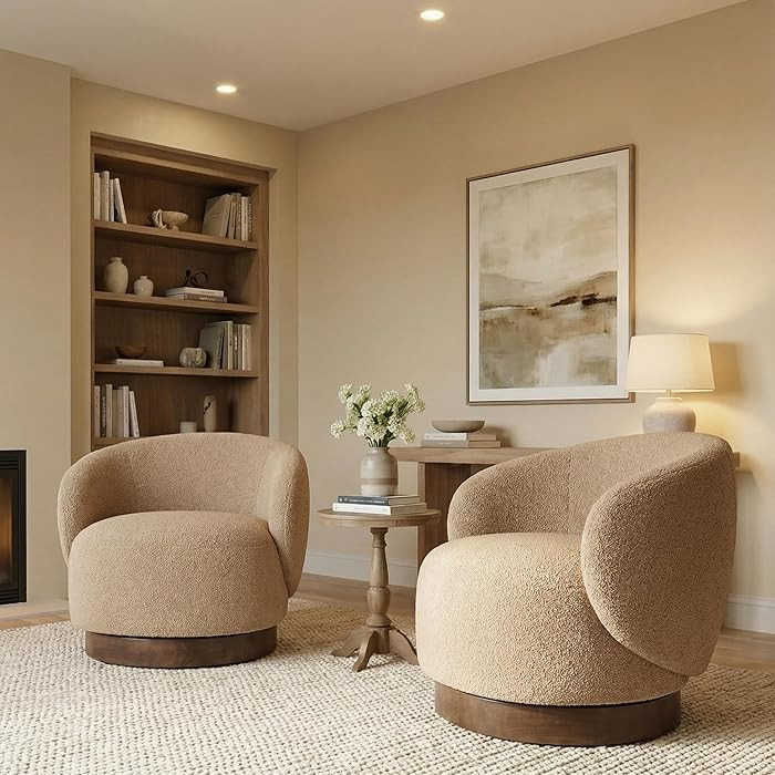 Swivel Accent Chair Round Barrel Armchair Upholstered Performance Fabric for Living Room Bedroom ... | Amazon (US)