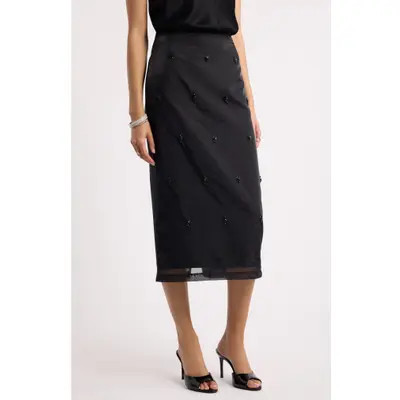 Nordstrom Embellished Column Midi Skirt in Black at Nordstrom, Size Xx-Large | Nordstrom