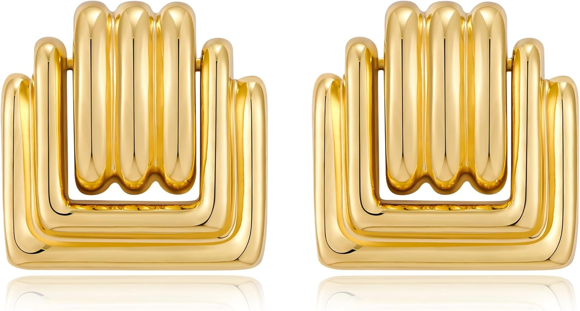 Gold Square Stud Earrings for Women Polished Spiral Stud Earrings for Women Birthday Jewelry | Amazon (US)