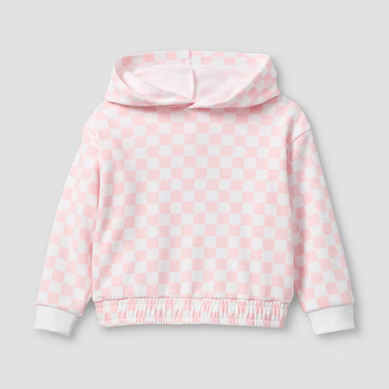 Grayson Mini Toddler Girls' Checkered Fleece Hooded Sweatshirt - Pink | Target