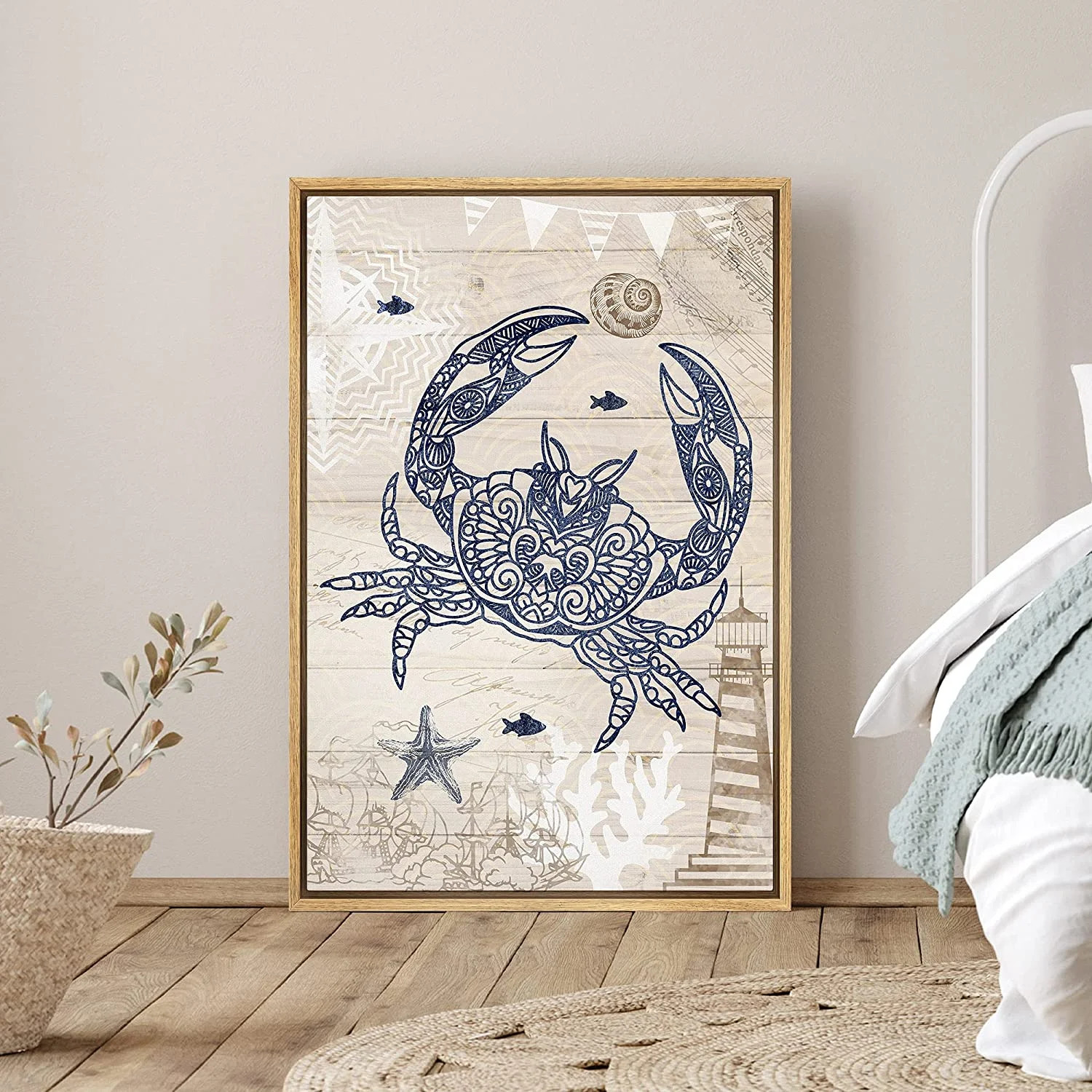 PixonSign Framed Canvas Print Wall Art Crab, Starfish and Sea Snail Animals Ocean Illustrations M... | Walmart (US)