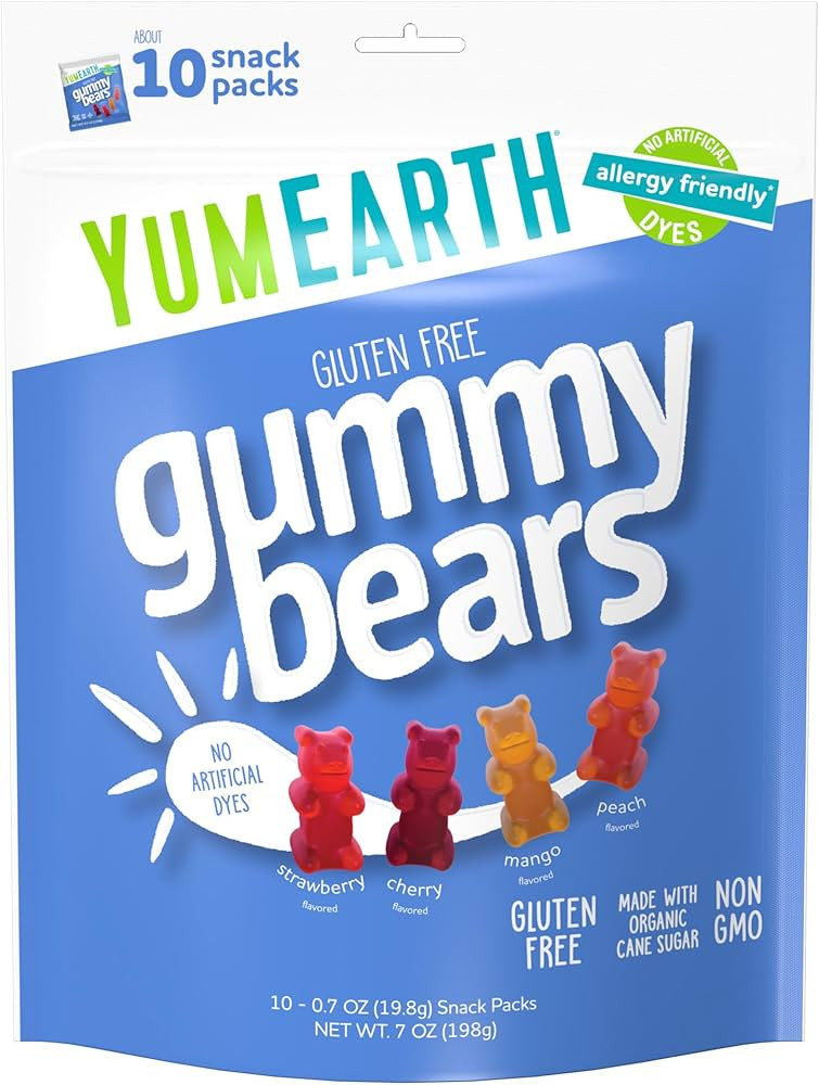 YumEarth Organic Fruit Flavored Gummy Bears, 10- .7oz. Snack Packs, Allergy Friendly, Gluten Free... | Amazon (US)