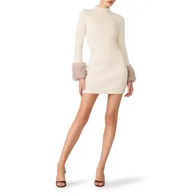 Steve Madden Riello Long Sleeve Faux Fur Trim Sheath Dress in Dark Espresso at Nordstrom, Size Large | Nordstrom